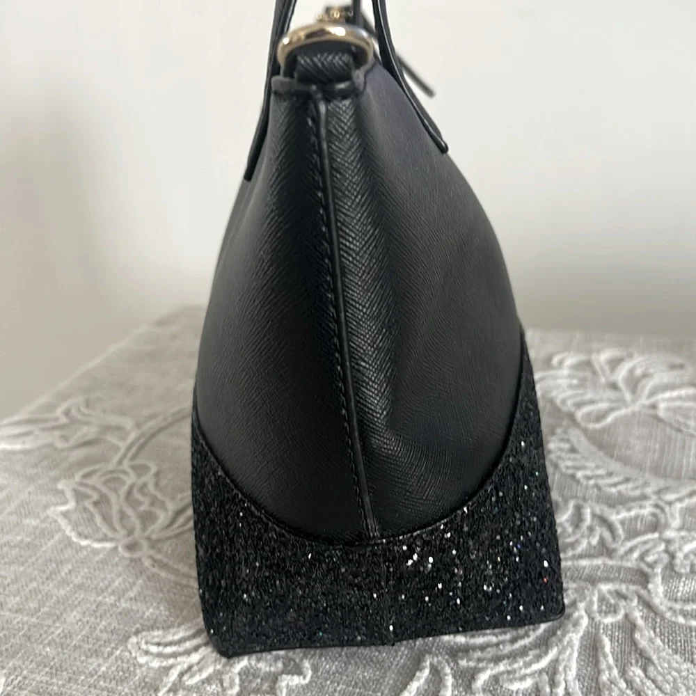 Kate Spade NY Black Greta Court Glitter & Staffiano  Satchel Bag